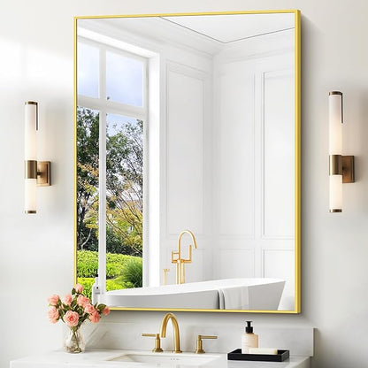COFENY 36x55inch Bathroom Mirror, Gold Rectangle Mirror with Thin Metal Frame, Large Rectangular Wall Mirror for Bathroom, Living Room, Hair Salon, Big Farmhouse Mirror Hang Horizontal/Vertical