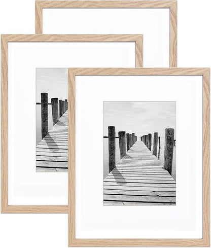 KTKDE 11x14 photo frames Set of 3 8 × 10 mats or 11x14 without MATS MDF covered wood grain paper frame, real glass 11 by 14 Studio Gallery Wall Art poster frame the best gift