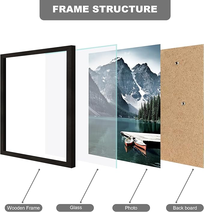Hongkee 10x14 Picture Frame Set of 3 - Made of Real Glass and Black Wooden Frame, 30 x40 Diamond Frame for Wall or Tabletop Display