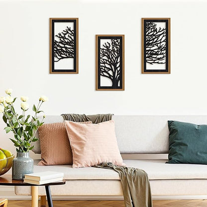 Celestdeco 3 Pcs Black Tree Wall Decor Boho Modern Nature Artwork Tree of Life Wood Wall Art Branch Silhouette Laser Art Decor for Living Room Bedroom Office 7.9 x15.8 Inch