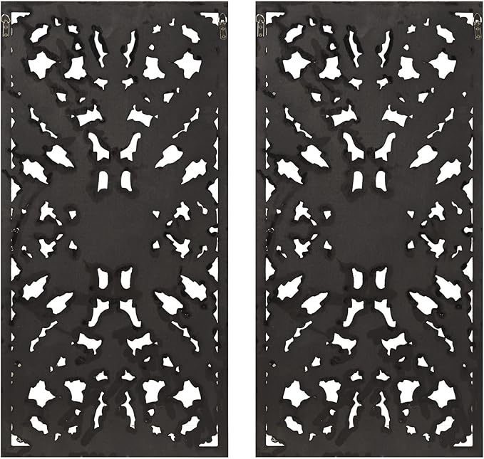 Madison Park Wall Art Living Room Décor - Floral Antiqued Wooden Carving Wall Decor Panel, Silver Embellished, Ready to Hang Wall Decor for Bedroom, 15.75"W x 31.5"L x 0.59"D, Bronze, 2 Piece