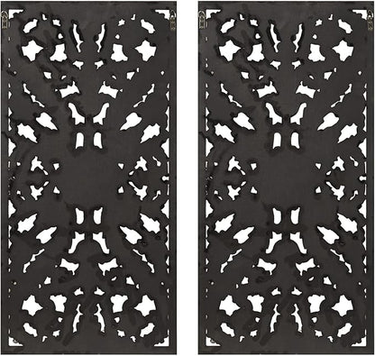 Madison Park Wall Art Living Room Décor - Floral Antiqued Wooden Carving Wall Decor Panel, Silver Embellished, Ready to Hang Wall Decor for Bedroom, 15.75"W x 31.5"L x 0.59"D, Bronze, 2 Piece