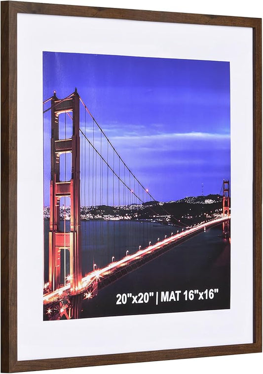 Yaetm 20x20 Picture Frame Brown Set of 3, Wood Grain Square Frames Display 16x16 with Mat or 20 x 20 without Mat, Gallery Wall 20x20 Frame for Wall Mounting (3 Pack, Brown)