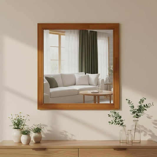 ZIYOO 30x30 Inch Wood Mirror Rustic Wall Decor for Entryway Farmhouse Wooden Vanity Mirrors Bedroom Living Room