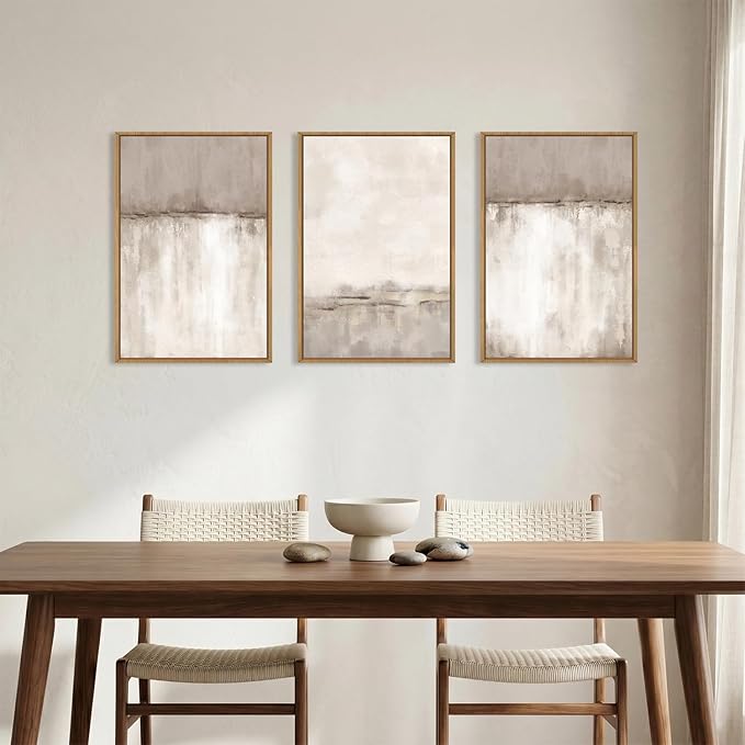 KAIRNE Large Neutral Gray Framed Canvas Wall Art Set, Abstract Duotone Gray Tan Wall Decor, Neutral Watercolor Shape Wall Pinting, Modern Landscape Art Print for Living Room,Bedroom,Office-16 x24 x3
