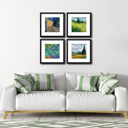 12x12 Picture Frame Set of 4 Made of Solid Wood Photo Frame with Real Glass for Pictures 8x8 with Mat or 12x12 Without Mat,Wall Mount or Tabletop Gallery Photo Frames in Black