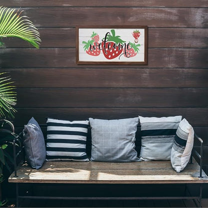 Strawberry Welcome Decoration, Rustic Hanging Wood Signs, Kitchen Wall Art, Farmhouse Home Garden Yard Decor, Wooden Framed Wall Decors, Welcome to Our Patch Sign 15×7.5×0.3 inches