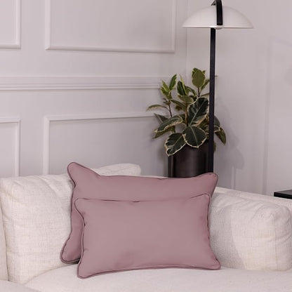 FDP 16" x 24" Velvet and Vinyl Rectangle Lumbar Pillow Set with Piping Decorative Throw Pillow for Home Dcor in Living Room, Bedroom or Lounge (2-Pack) - Mauve, 15173-112