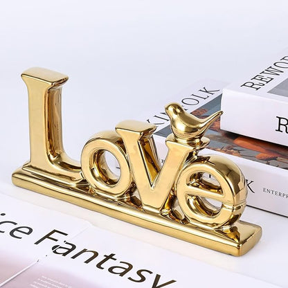 XMGZQ Love Sign Decoration,Gold Love Signs for Home Decor Statue,Gold Bird Sculpture Personalized Love Decor,Gold Style Figurine Decorative Ornaments for Living Room,Bedroom,Desktop (2 Pcs, Gold)