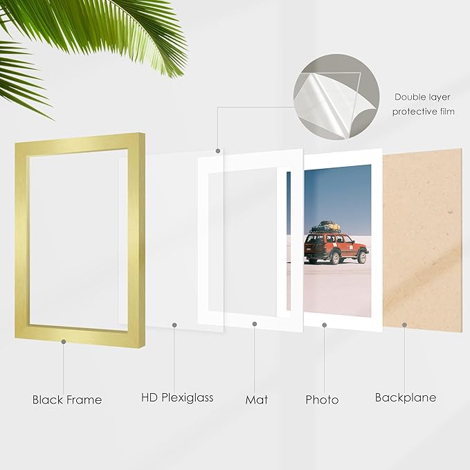 8x10 Picture Frame Sef of 10, Display Pictures 5x7 with Mat or 8 x 10 Without Mat, Photo Frame Collage for Wall Gallery Decor, Hanging or Tabletop Display, Gold