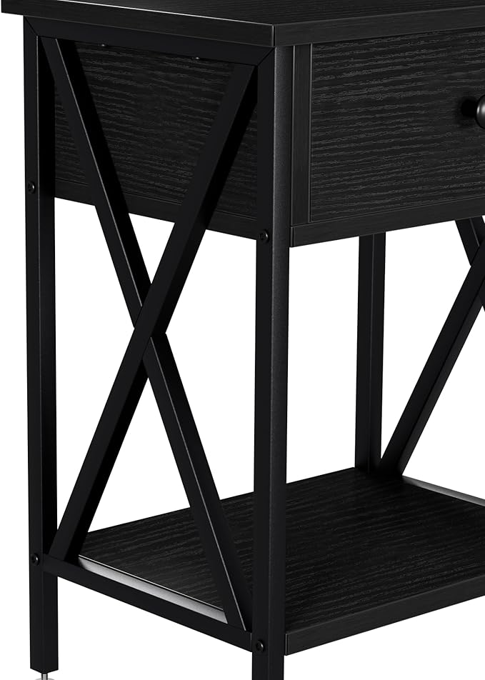VECELO Nightstand,Modern Bedside End Table, Night Stand with Drawer and Storage Shelf for Living Room Bedroom, Industrial Metal Frame