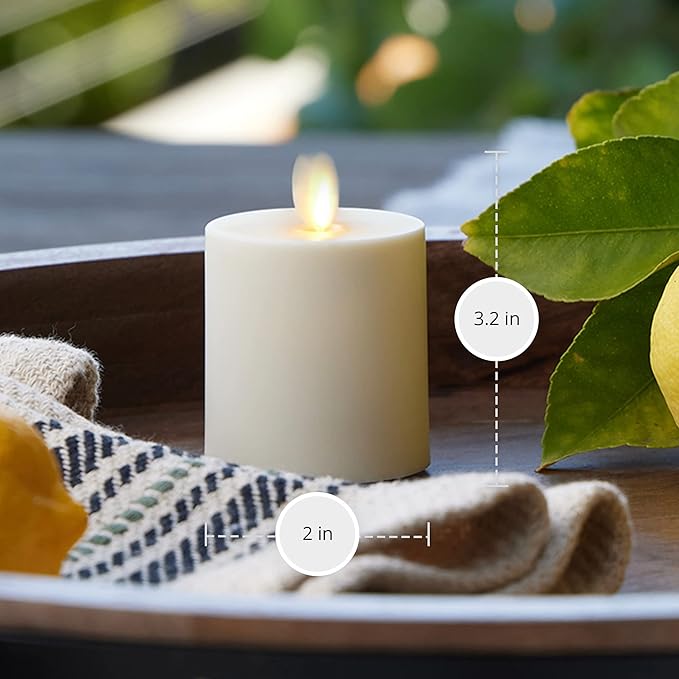 Luminara Outdoor Votive Flameless LED Candle, Pearl Ivory 2" x 3.2", Moving Flame Battery Operated Timer Remote Ready IPX4 Matte Plastic Finish