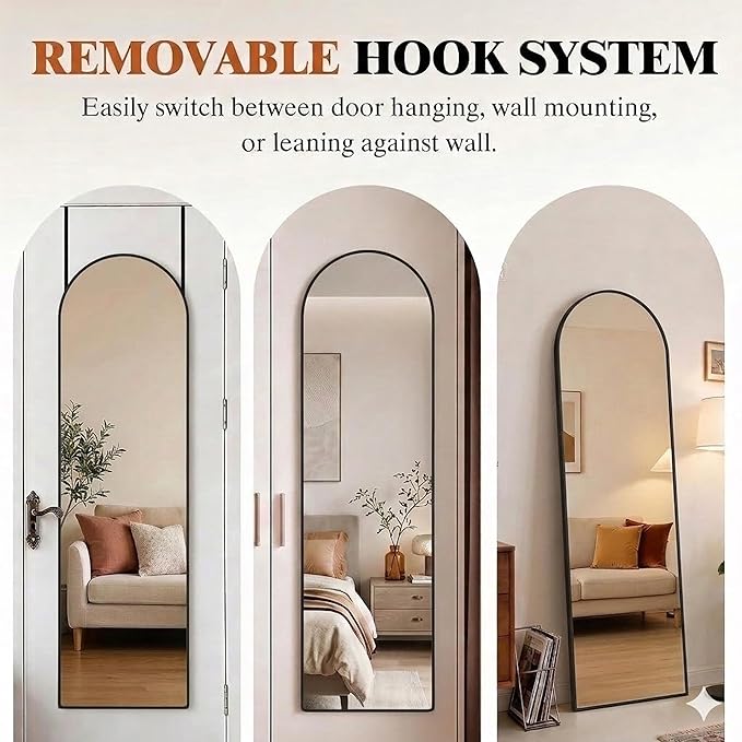 Simple Deluxe 47x14 Arched Full Length Mirror Over The Door, Wall Mounted Full Body Mirror, Rustproof Aluminum Alloy Frame, Distortion-Free, for Bedroom, Living Room, Entryway, Black