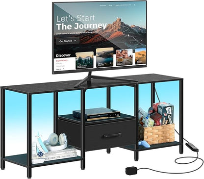 LIANTRAL Black Bedroom TV Stand with Storage Cabinet up to 50 inch TV, Small TV Console Table with Power Outlets 45 inch Media Entertainment Center for Living Room Bedroom (Black)