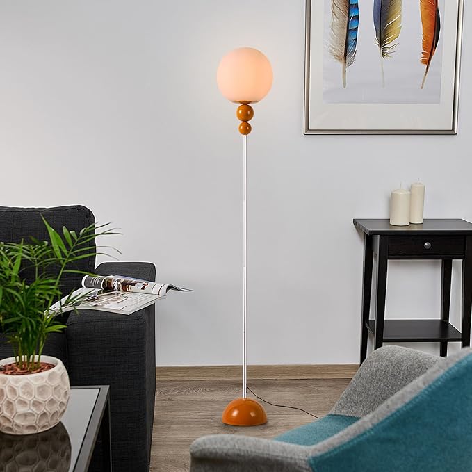 DEC LUCE DECOLUCE LIGHTING Modern Floor Lamps for Living Room, Globe Glass Shade Floor lamp for Bedroom, Standing lamp for Office, Corner(Orange)