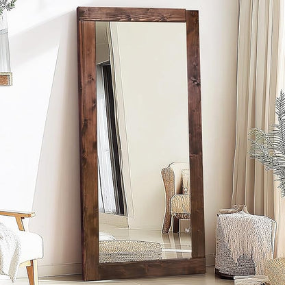 Full Length Mirror 71"x32" – Solid Wood Frame, HD Tempered Glass, Wall Mounted & Leaning, Rustic Modern Decor for Bedroom, Living Room, Entryway, Brown
