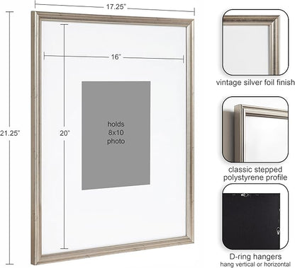 Kate and Laurel Adlynn Wall Picture Frame Set, 16" x 20" matted to 8" x 10", Warm Silver, Set of 3
