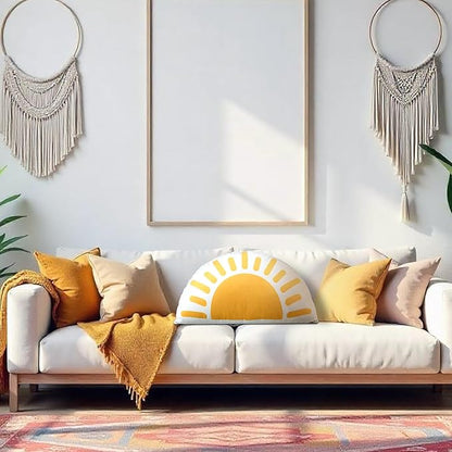 Newwiee Sunshine Throw Pillow Boho Classroom Reading Corner Semicircular Cute Soft Throw Sun Pillow Decorative for Book Center Daily Cushion Semicircular Home Bedroom Playroom Decor 10 x 16 Inch
