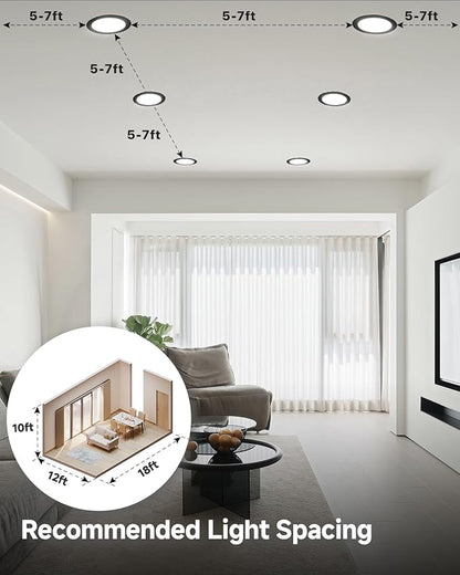 Ensenior 12 Pack 6 inch Black Gimbal Led Recessed Light, 5CCT 2700K-5000K, 360°+90° Rotatable, Dimmable, Aluminum, CRI90+, 1300LM 12W 120V, Eyeball Recessed Lighting, Directional Can Light, ETL&FCC