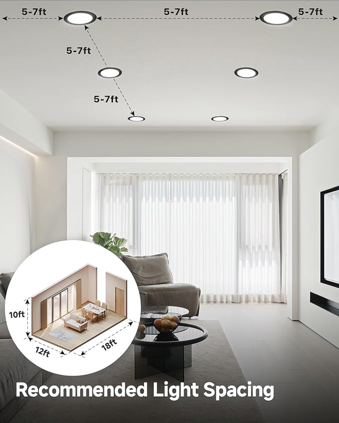 Ensenior 4 Pack 6 inch Black Gimbal Led Recessed Light, 5CCT 2700K-5000K, 360°+90° Rotatable, Dimmable, Aluminum, CRI90+, 1300LM 12W 120V, Eyeball Recessed Lighting, Directional Can Light, ETL&FCC