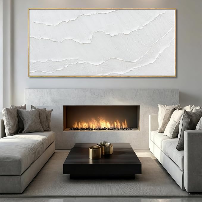 Extra Large Modern White sea wave Line Abstract Artwork Framed Neutral Canvas Wall Art for Living Room Bedroom Office Minimalist Decor 40x88 Inch