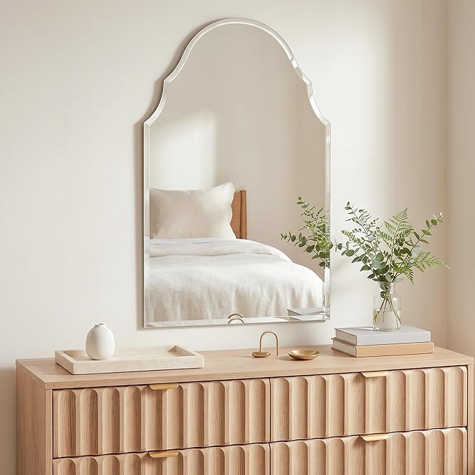 Frameless Arch Wall Mirror 40x24 Inch, Decorative Beveled Vanity Mirror for Bathroom, Entryway & Bedroom