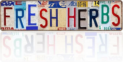 Fresh Herbs Metal Sign Country Farmhouse Home Gardener Tin Sign License Plate Design Street Signs Home Wall Decor 16" x 4"