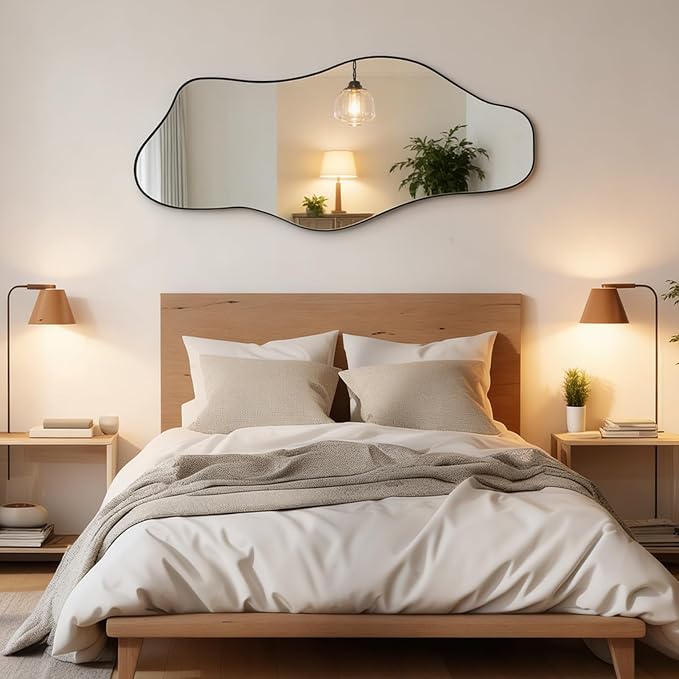 Irregular Mirror, 51.1"x23.6" Large Asymmetrical Frameless Mirror, Modern Abstract Wall Mirrors for Living Room Bedroom Hallway Entryway Bathroom, Hangs Vertically or Horizontally