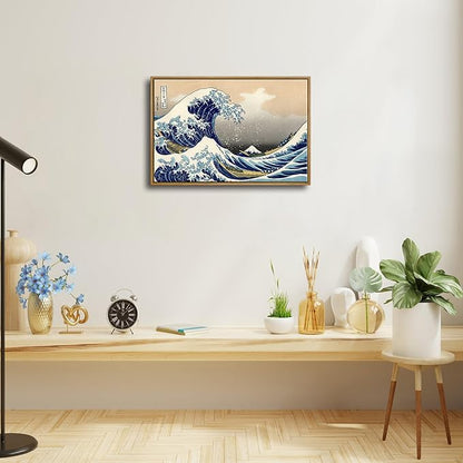 Wieco Art Framed Art Great Wave of Kanagawa Katsushika Hokusai Giclee Canvas Prints Wall Art Abstract Seascape Paintings for Home Living Room Decorations