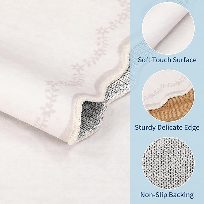GarveeHome Scalloped Area Rugs 8x10 for Living Room, Large Neutral Washable Rug Soft Non Slip Backing Floor Mat Carpet Indoor Thin Rug for Bedroom Dining Room Playroom Nursery Home Decor