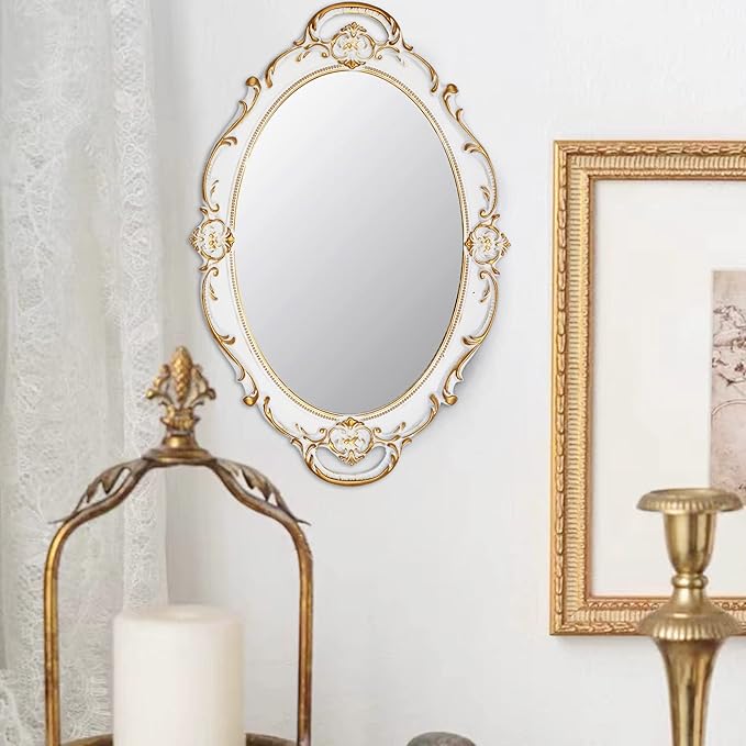 YCHMIR Vintage Mirror Small Wall Mirror 14.5 x 10 inchs Oval White