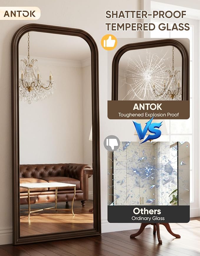 Antok 71"x32" Oversized Full Length Mirror, Extra Large Floor Mirror Freestanding or Wall-Mounted Mirror for Bedroom, Living Room, Cloakroom, Bronze