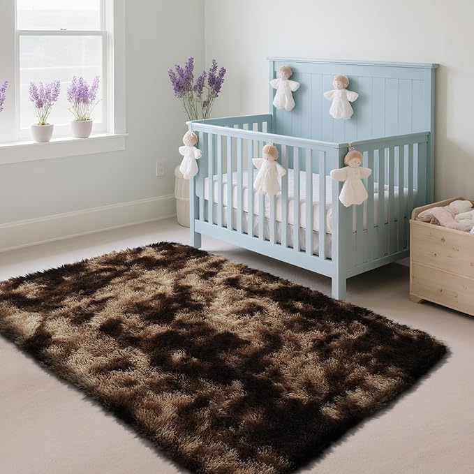 Fluffy Rug Shag Area Rug, Mottling Brown 2x4 Area Rugs for Bedroom, Small Bedside Rug, Soft Fluffy Shag Entryway Throw Rugs for Living Room Bedroom Kids Room Home Decor