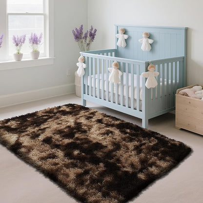 Fluffy Rug Shag Area Rug, Mottling Brown 2x4 Area Rugs for Bedroom, Small Bedside Rug, Soft Fluffy Shag Entryway Throw Rugs for Living Room Bedroom Kids Room Home Decor