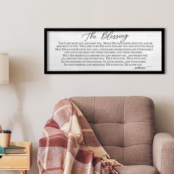 TQianJiang Christian Inspirational Quote Wall Art The Blessing May The Lord Bless You Sign Scripture Print 24"×10" Bible Verse Positive Sayings for Living Room Bedroom Wood Wall Hanging (Black)