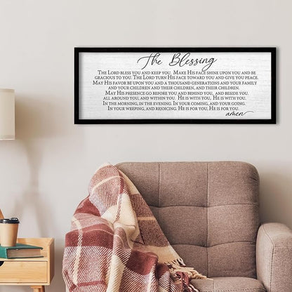 TQianJiang Christian Inspirational Quote Wall Art The Blessing May The Lord Bless You Sign Scripture Print 24"×10" Bible Verse Positive Sayings for Living Room Bedroom Wood Wall Hanging (Black)