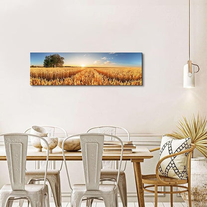 Sunset Forest Wall Art Nature Wheat Field Landscape Pictures Wall Decor for Living Room Kitchen Sunrise Country Meadow Scenic Painting Farmhouse Poster Panoramic Artwork Home Bedroom Decoration 14x48”