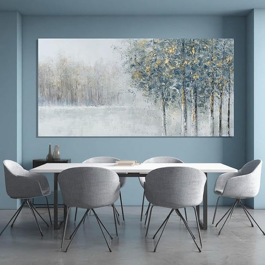 ZENPEE Grey and Blue Tree of Life Wall Art, Large Nature Wall Decor for Bedroom, Office, or Dining Room, Cuadros para Comedor Elegantes y Modernos, 24" x 48"