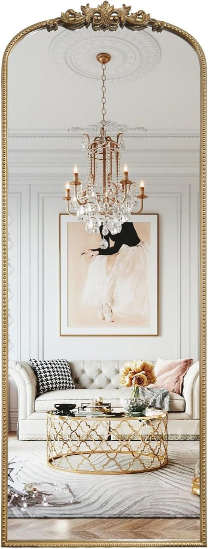 WallBeyond Arched Full Length Mirror Wall Mounted, 21x56 Inch Gold Antique Mirror, Vintage Metal Frame Full Body Mirro for Bedroom, Living Room, Hanging or Leaning
