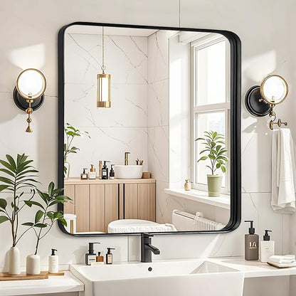 Fabuday Black Wall Mirror for Bathroom - 24x24 Inch Square Bathroom Mirrors for Over Sink, Small Framed Mirror with Black Matte Frame for Restroom, Hallway, Entryway, Living Room, Bedroom Decor