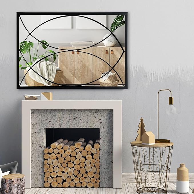 HQiJun Black Rectangle Mirror, Farmhouse Decorative Wall Mirror for Entryway, Living Room, Bedroom, Hallway, Fireplace, Accent Wall Decor (Black2, 39'' x 27'')