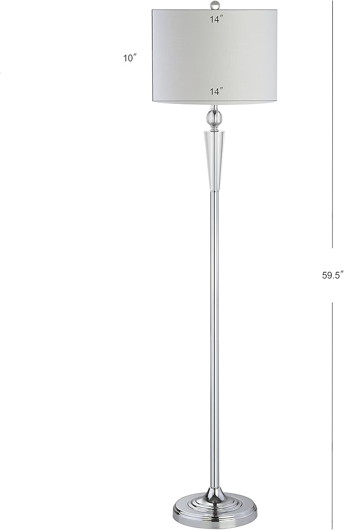 JONATHAN Y 59.5" Crystal and Chrome LED Floor Lamp, Modern Glam Column Standing Lamp with White Linen Drum Shade for Living Room, Bedroom, LED Bulb Included, UL Listed JYL2022A