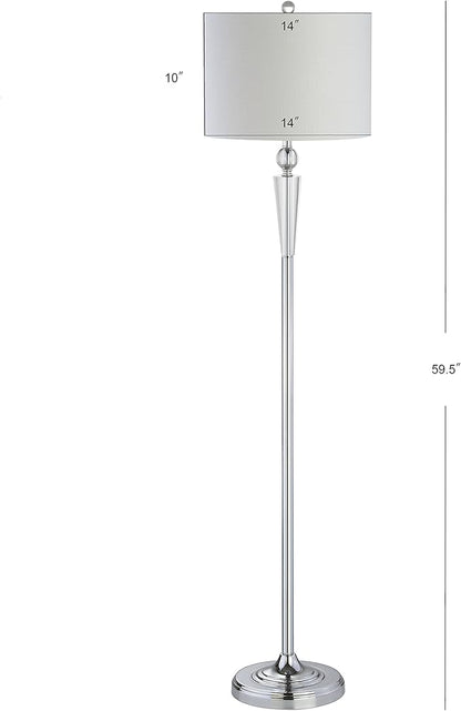 JONATHAN Y 59.5" Crystal and Chrome LED Floor Lamp, Modern Glam Column Standing Lamp with White Linen Drum Shade for Living Room, Bedroom, LED Bulb Included, UL Listed JYL2022A