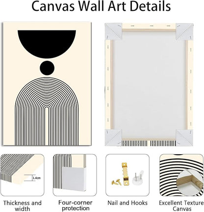 WENGTIAO 3Pcs Boho Abstract Canvas Wall Art,Neutral Minimalist Geometric Line Wall Painting Mid Century Beige Black Art Modern Prints Bohemian Home Decor for Bedroom Living Room Hallway Office 16"X24"x3