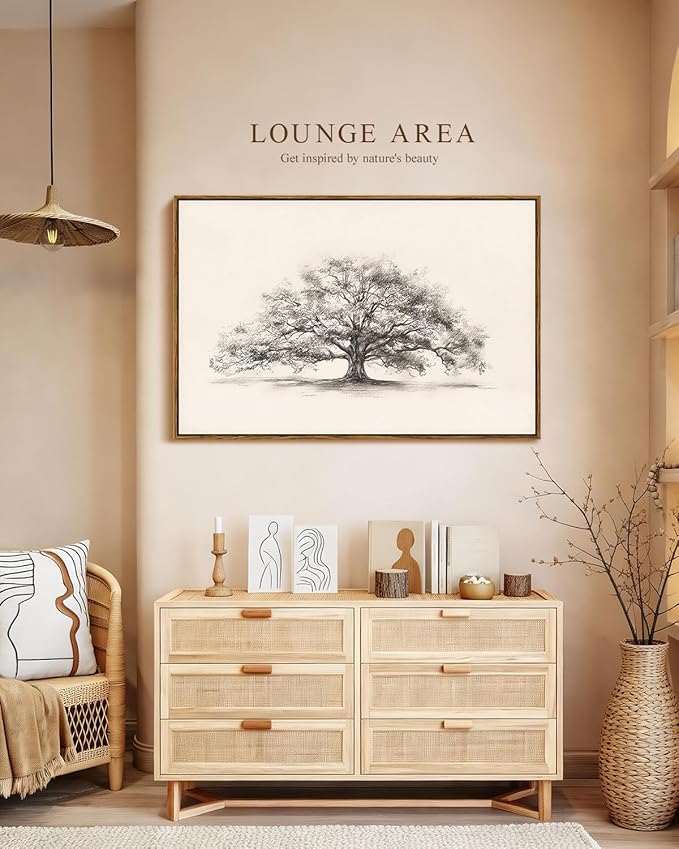 VIYYIEA Framed Canvas Wall Art Home Decor for Living Room, Large Wall Art Canvas Painting Picture Prints Tree, Home Decor Aesthetic Botanical Artwork Office, Ancient Tree, 24 X 36 Inches