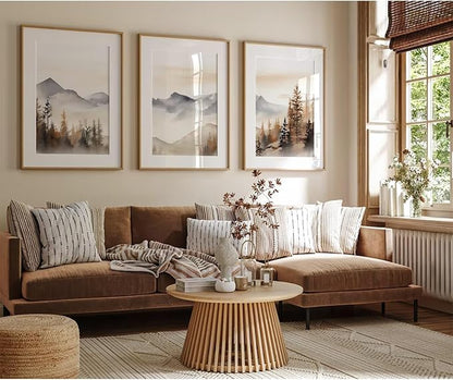 Neutral Mountain Wall Art Decor Set of 3 Forest Canvas Wall Art Poster Landscape Wall Art Artwork Modern Pictures Abstract Painting Watercolor Prints for Living Room Bedroom 16x24 Inch Unframed