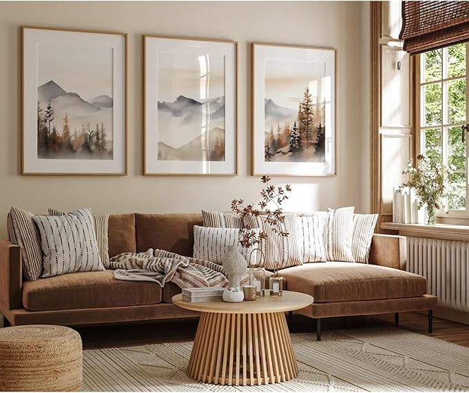 Neutral Mountain Wall Art Decor Set of 3 Forest Canvas Wall Art Poster Landscape Wall Art Artwork Modern Pictures Abstract Painting Watercolor Prints for Living Room Bedroom 24x36 Inch Unframed