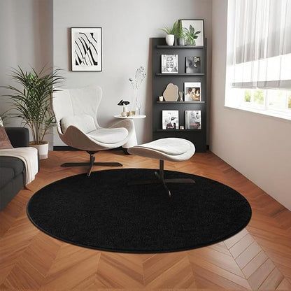 Black Round Area Rugs for Living Room Bedroom, 4x4 Feet Ultra Soft Memory Foam Modern Indoor Circle Carpet, Non-Slip Comfy Washable Circular Rug for Boys Girls Nursery Room Home Decor