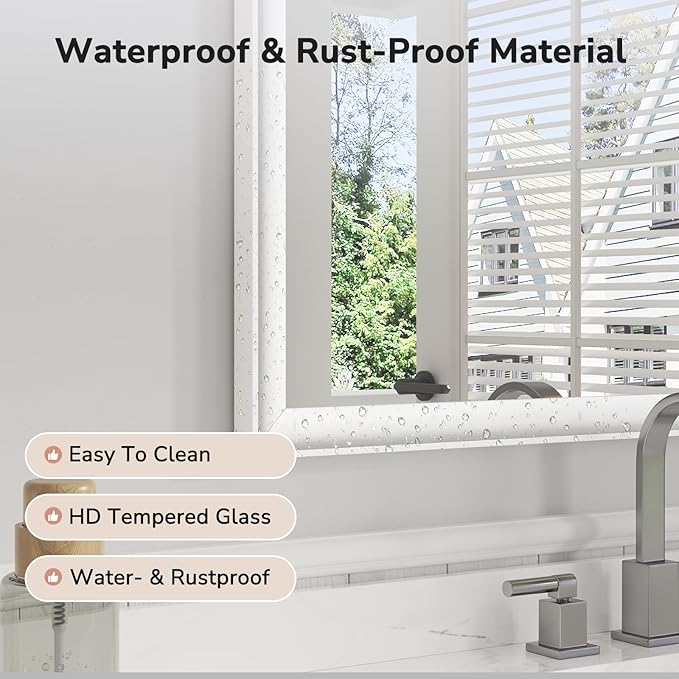 USHOWER White Bathroom Mirrors for Over Sink 24x36 Inch, Metal Framed Rectangle Vanity Mirror for Wall, Bedroom, Living Room, Entryway, Farmhouse, Anti-Rust, HD Tempered Glass, Horizontal/Vertical