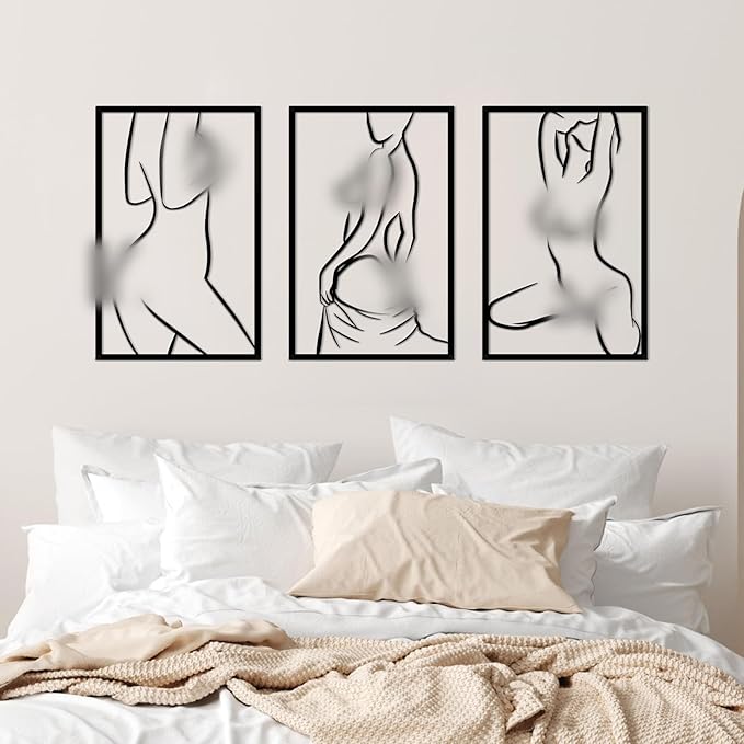 ESTART 3 Pieces Modern Minimalist Metal Wall Decor Abstract Line Art Wall Decor Woman Body Shape Art Home Hanging Sculptures Decor for Living Room Bedroom Bathroom Kitchen
